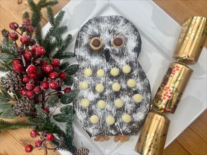 Show details for Snowy Owl Giant Chocolate Brownie Picture of Snowy Owl Giant Chocolate Brownie